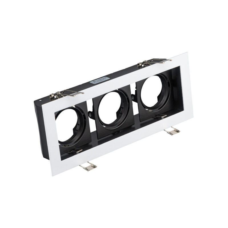 Marco downlight rectangulo para tres GU10 o modulo fuente LED negro